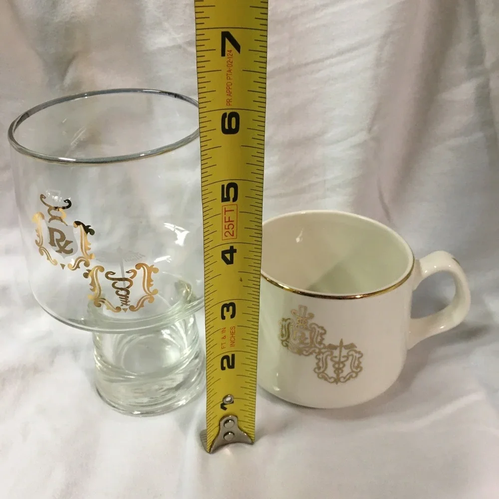 DOCTOR PHARMACIST Apothecary CADUCEUS RX GOLD RIM Coffee Cup‎ and Glass Set